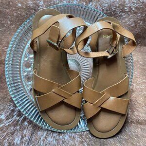 MNG Mango Tan Strappy Flat Sandals | Size 38 (US 7.5–8)
